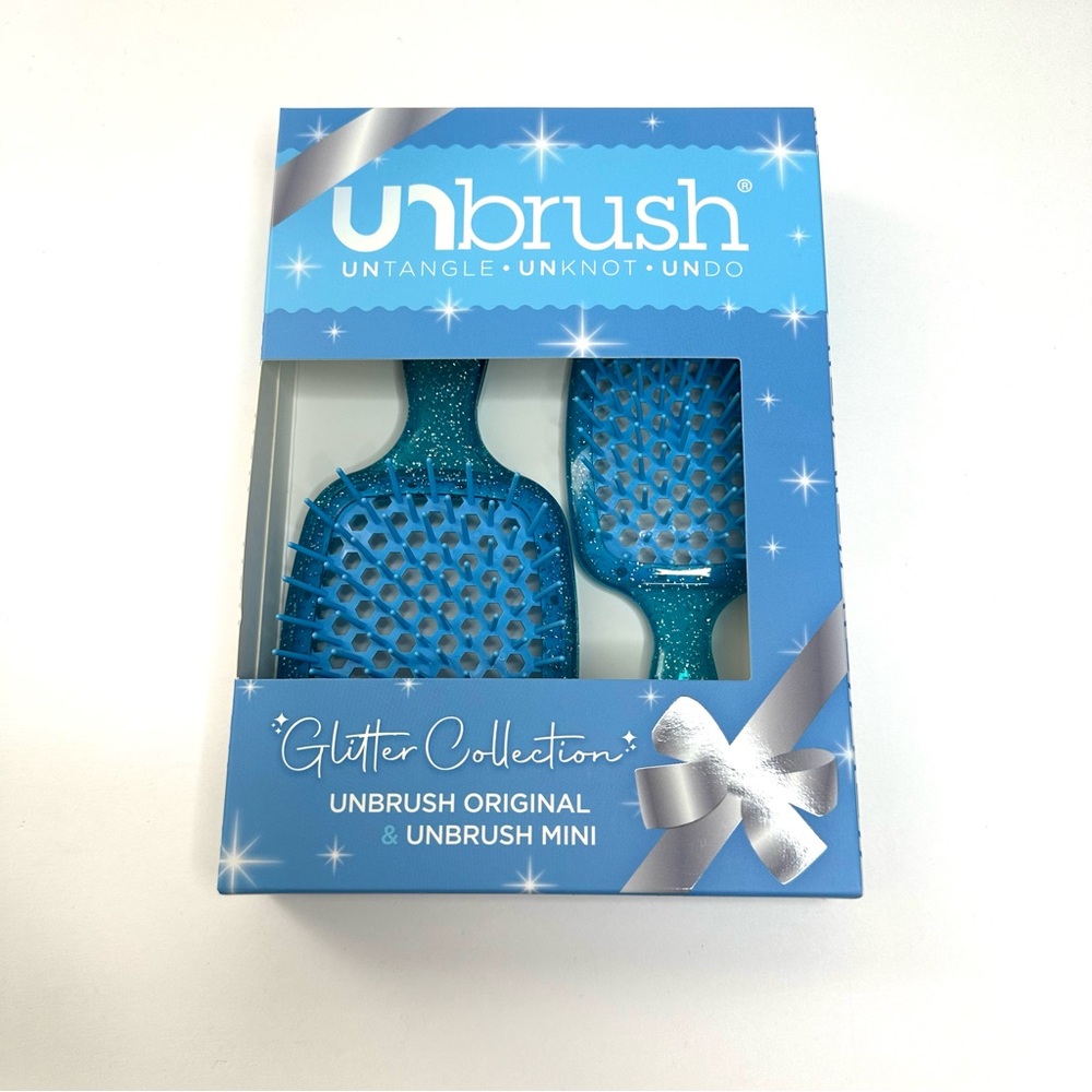 NEW Unbrush Original and Mini Set in glitter blue